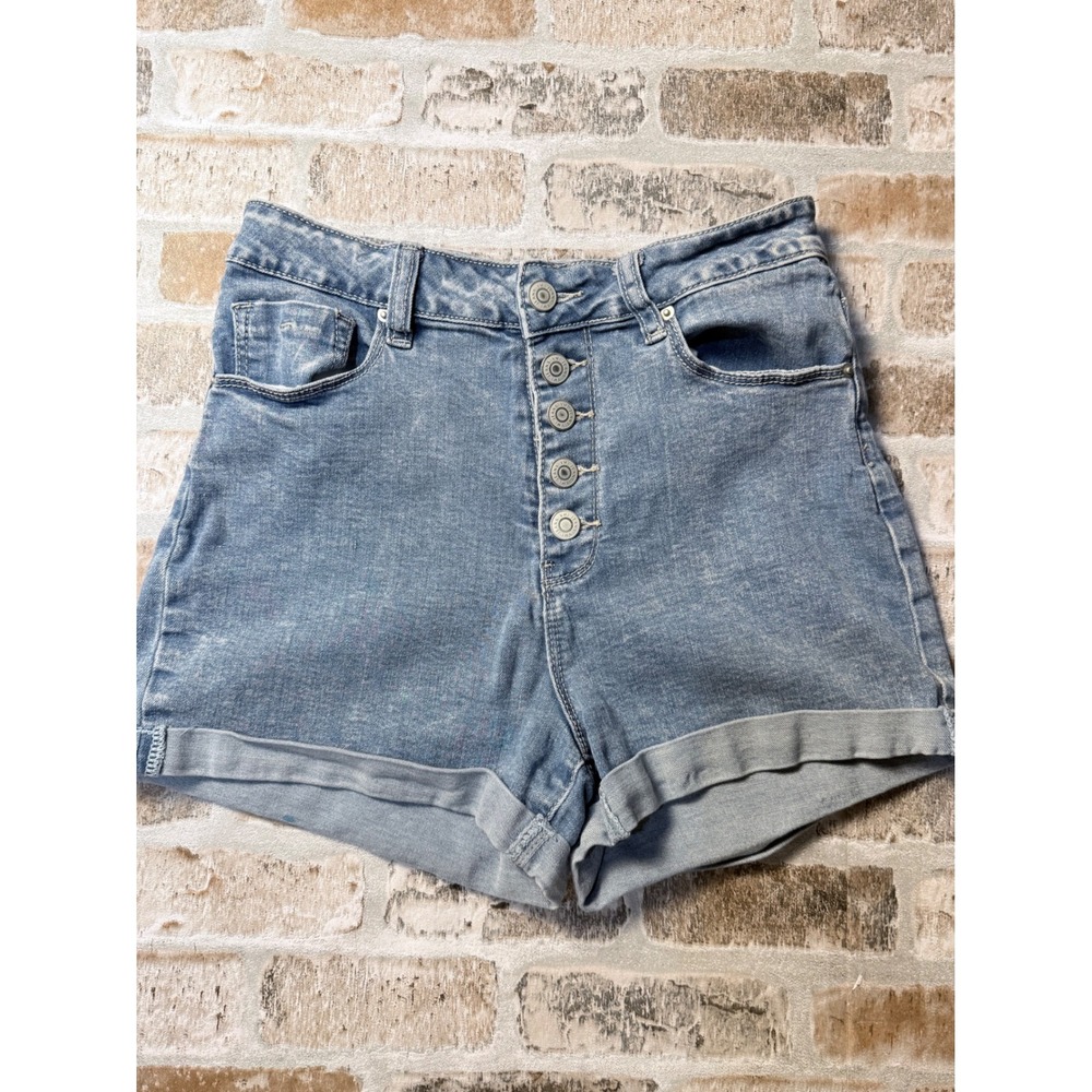 YMI High Rise Denim Shorts Light Wash Button Fly Cuffed Size 7/28 Womens